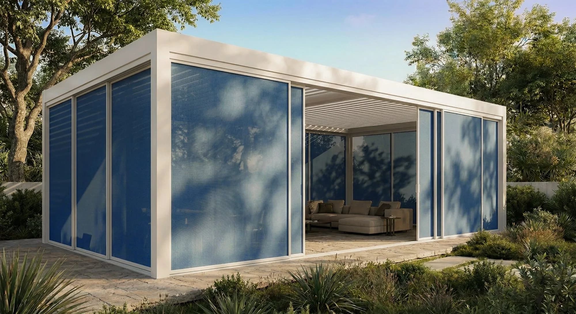 Brise-Soleil Schiebepaneele — Verschiebbare Sonnenschutzpaneele auf Schienen — Verschattung, die sich an Tageszeit und Nutzung anpasst, image 1