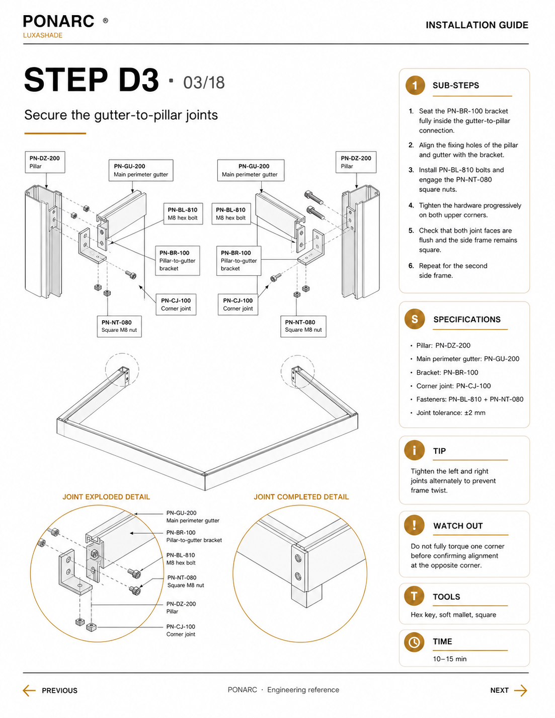Secure the gutter-to-pillar joints — illustration