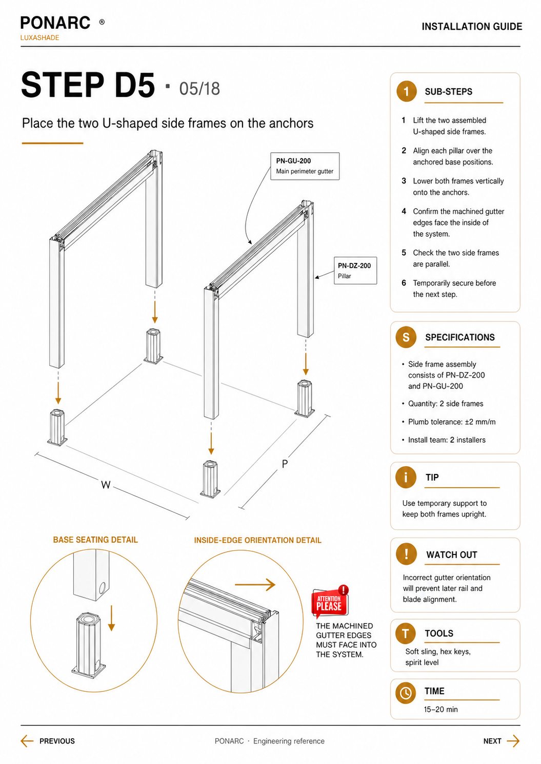 Place the two U-shaped side frames on the anchors — illustration