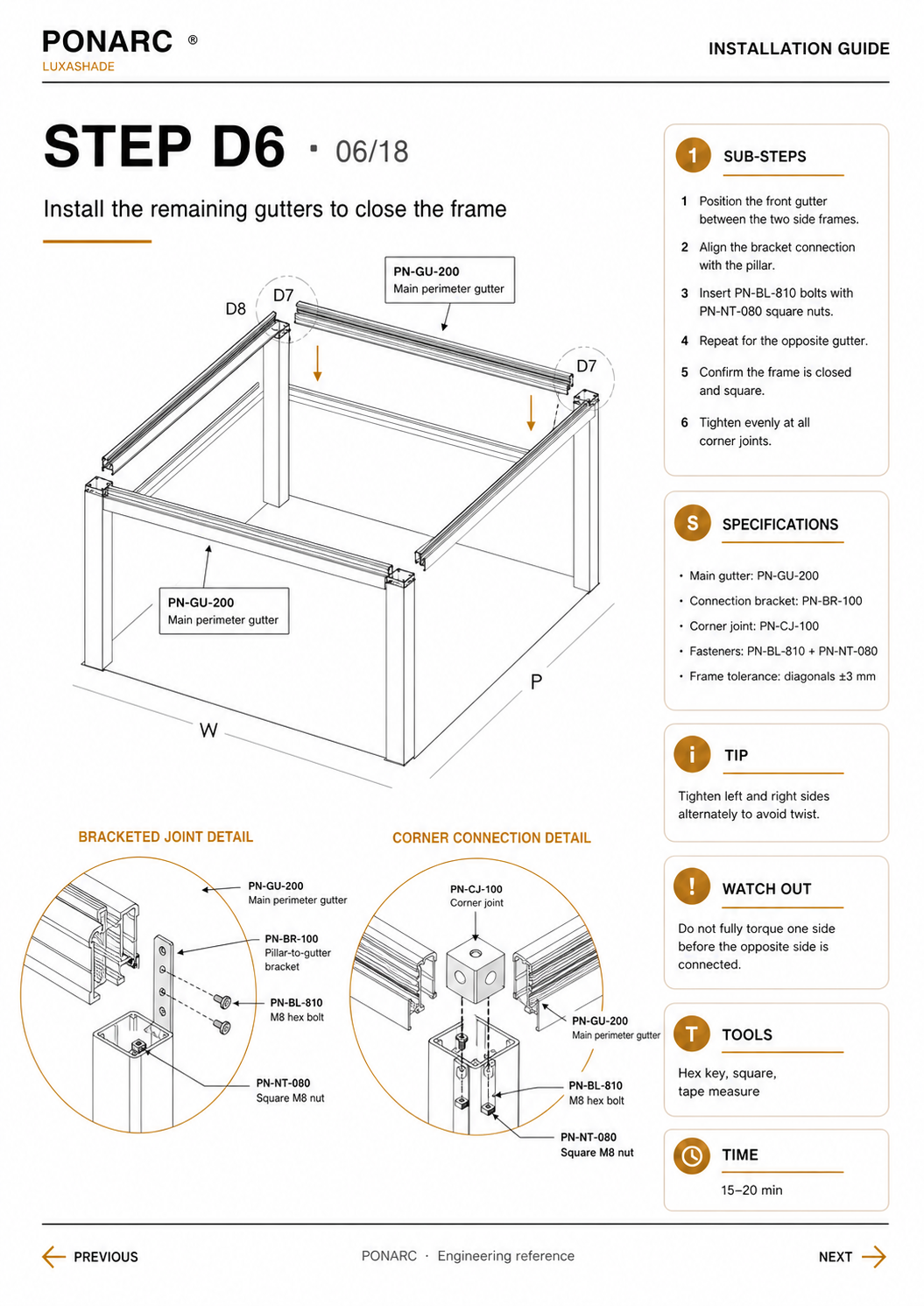Install the remaining gutters to close the frame — illustration