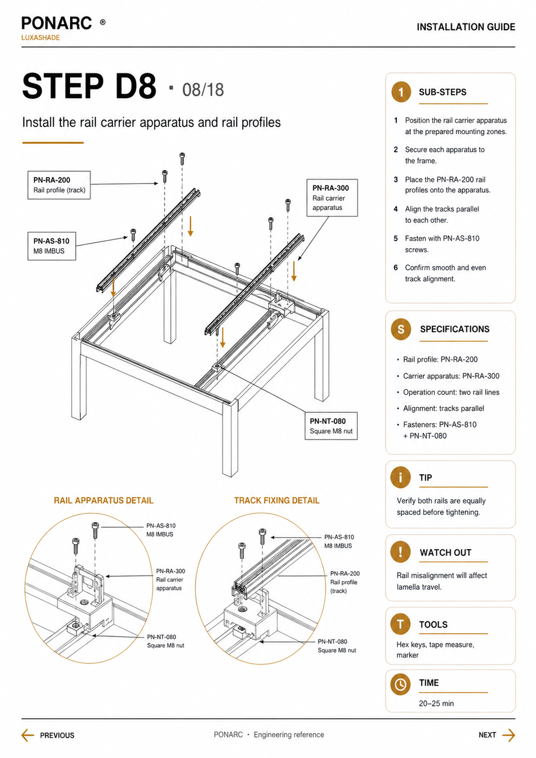 Install the rail carrier apparatus and rail profiles — illustration