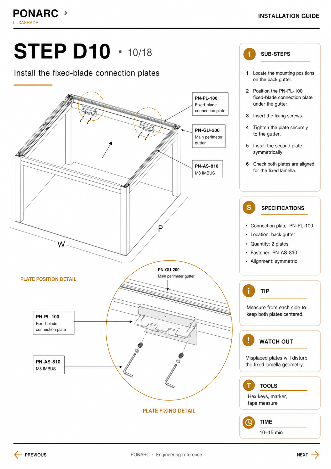 Install the fixed-blade connection plates — illustration