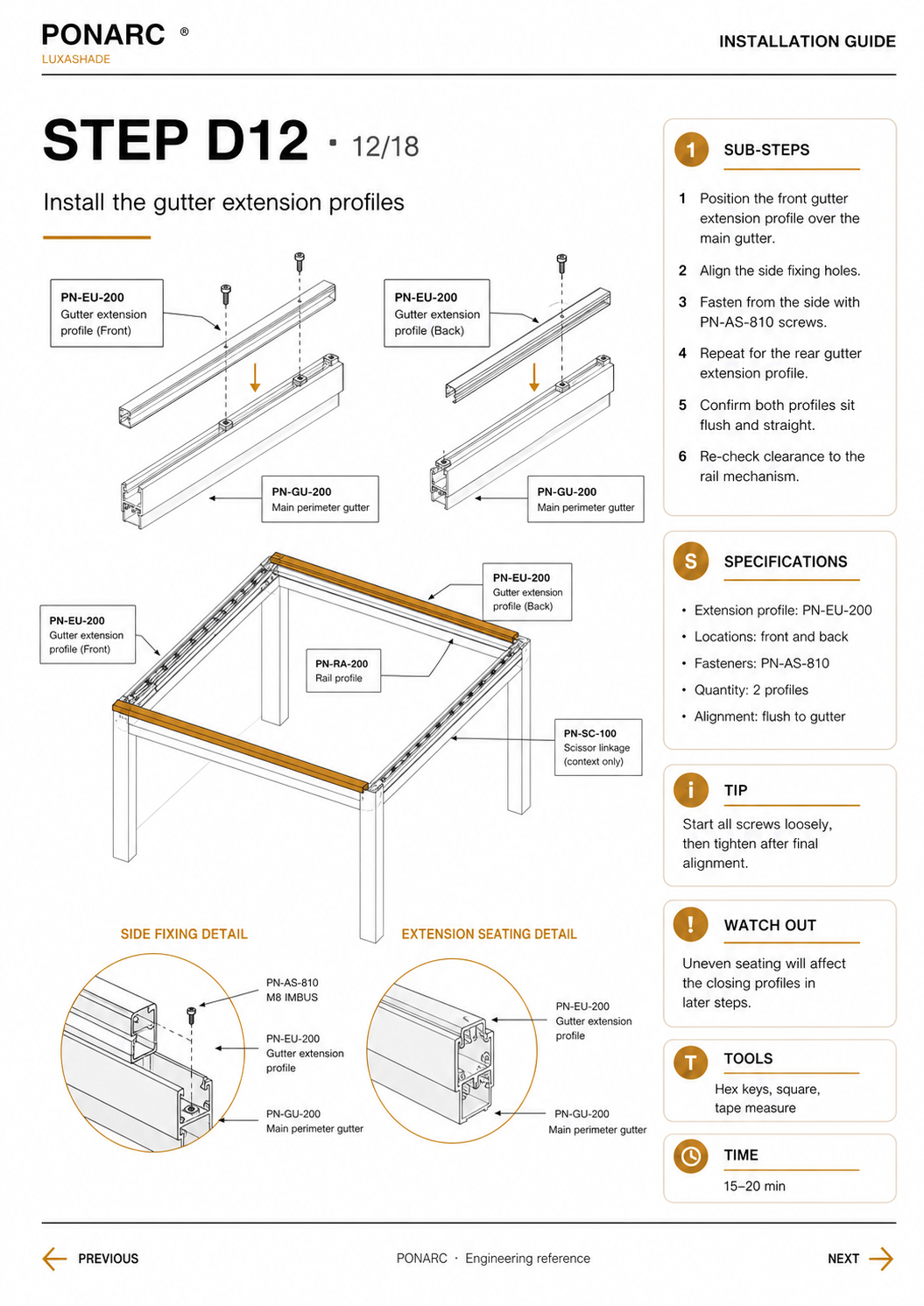 Install the gutter extension profiles — illustration