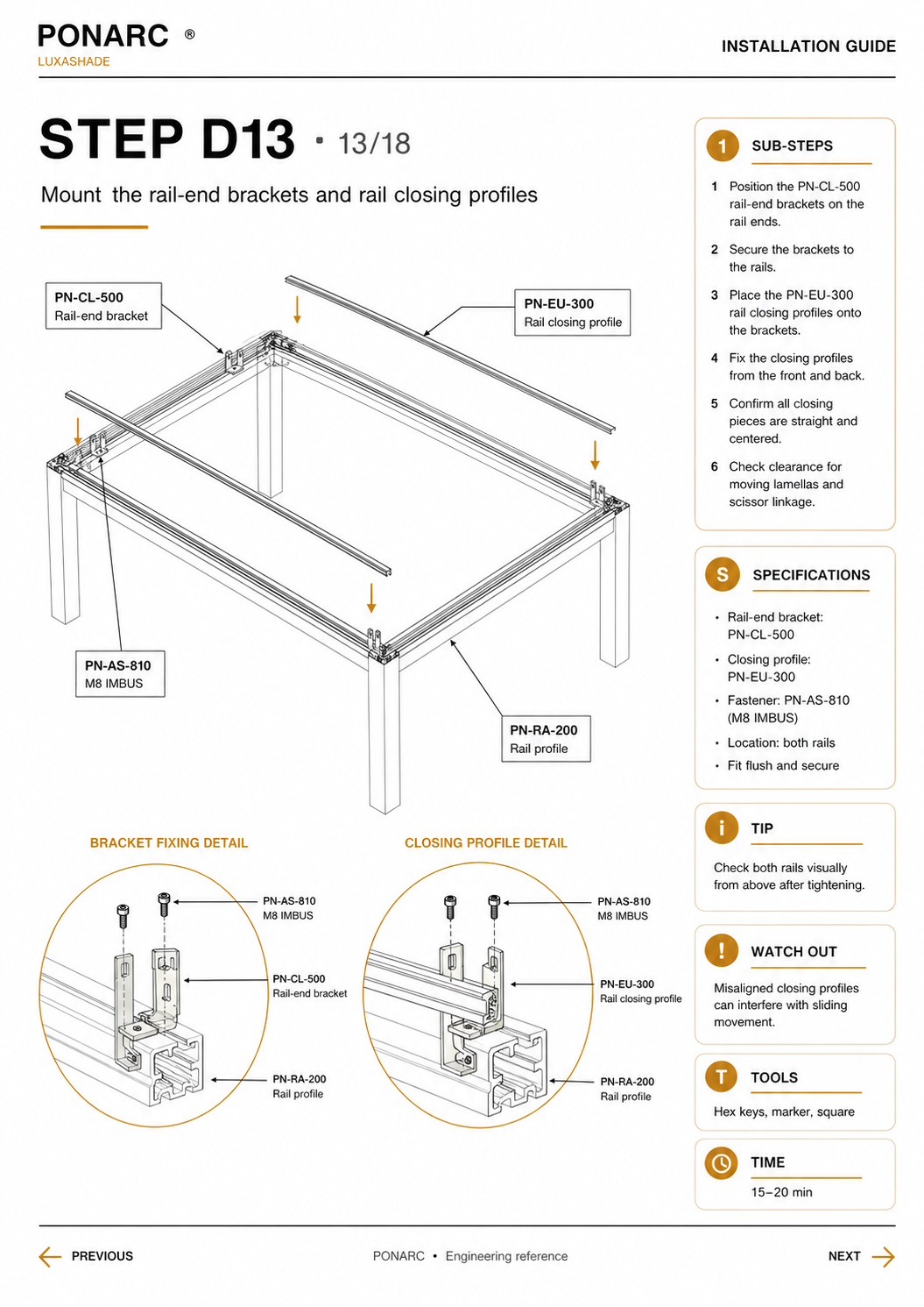 Mount the rail end brackets and rail closing profiles — illustration