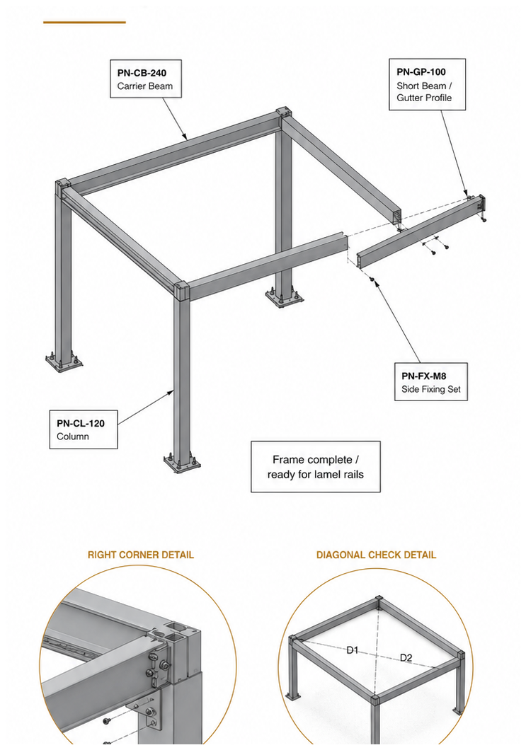 Mount the left short beam — illustration