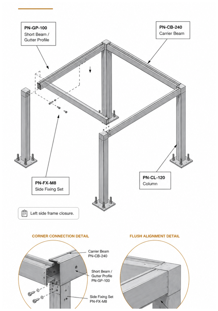 Mount the right short beam — illustration